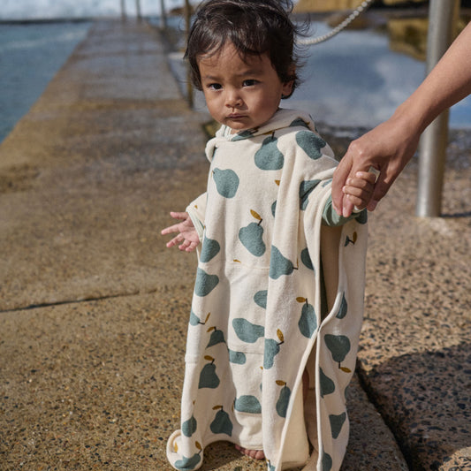Organic Cotton Poncho Towel - Pear Print