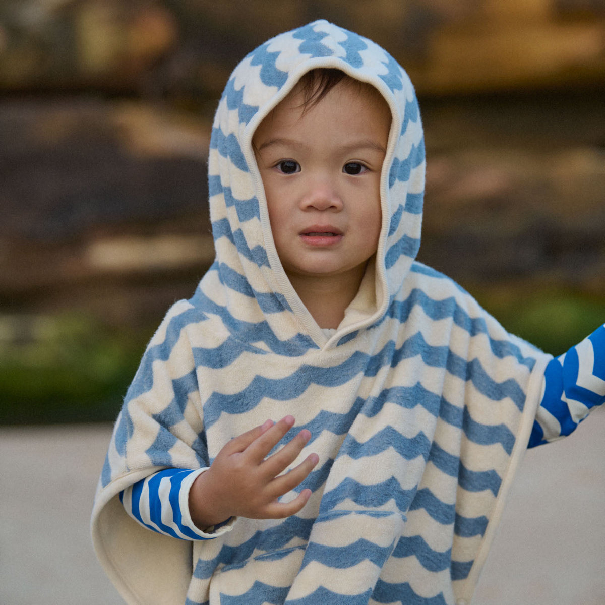 Organic Cotton Poncho Towel - Waves Print