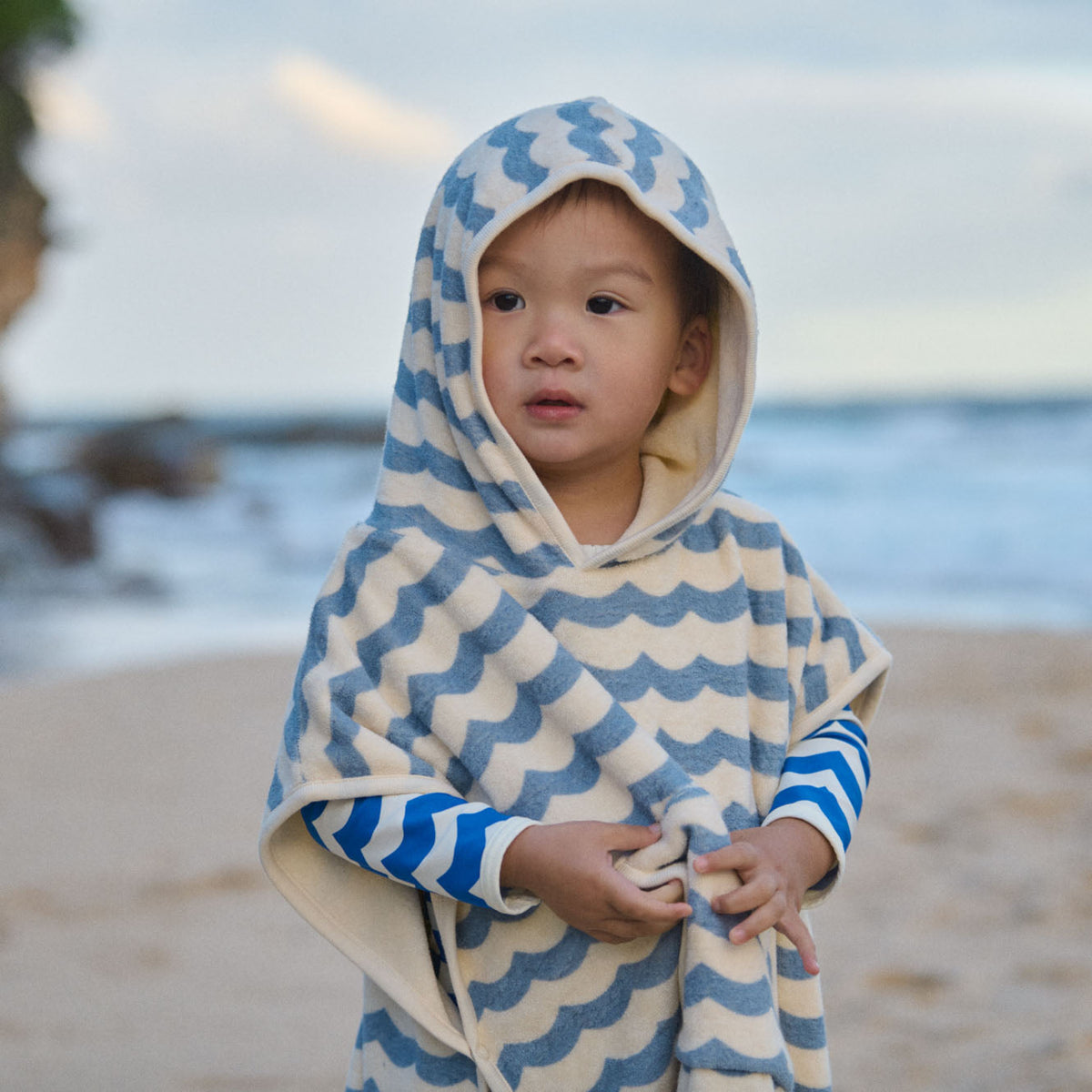 Organic Cotton Poncho Towel - Waves Print