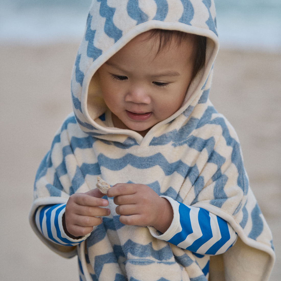 Organic Cotton Poncho Towel - Waves Print