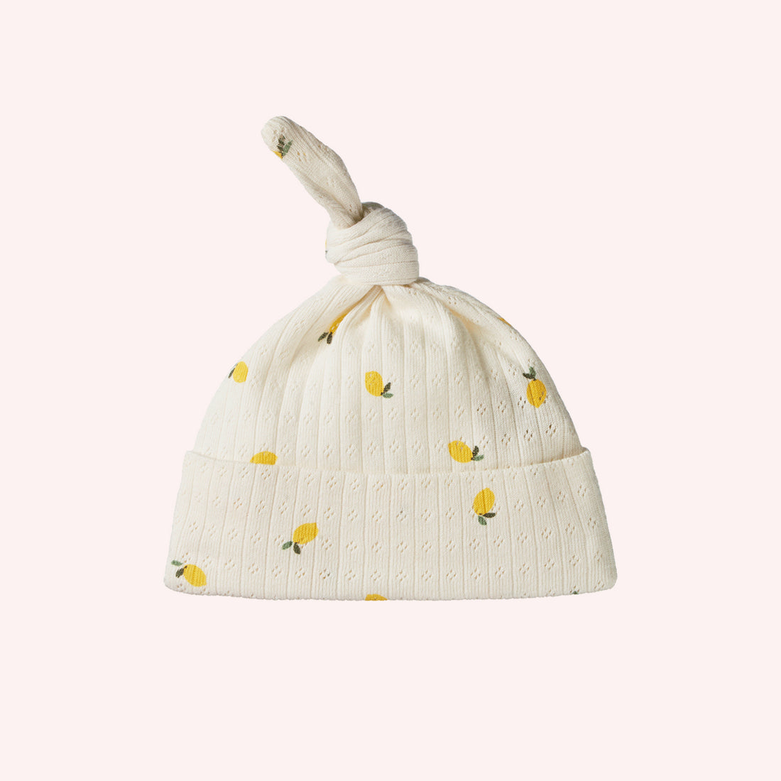 Knotted Beanie Pointelle - Lemon Print