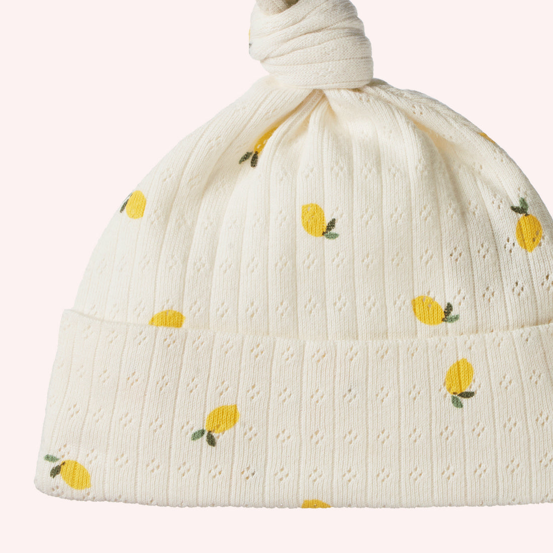 Knotted Beanie Pointelle - Lemon Print