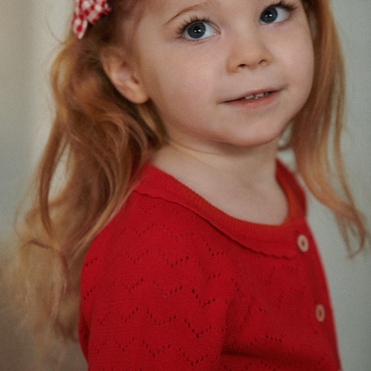 Piper Cardigan - Raspberry Red Pointelle