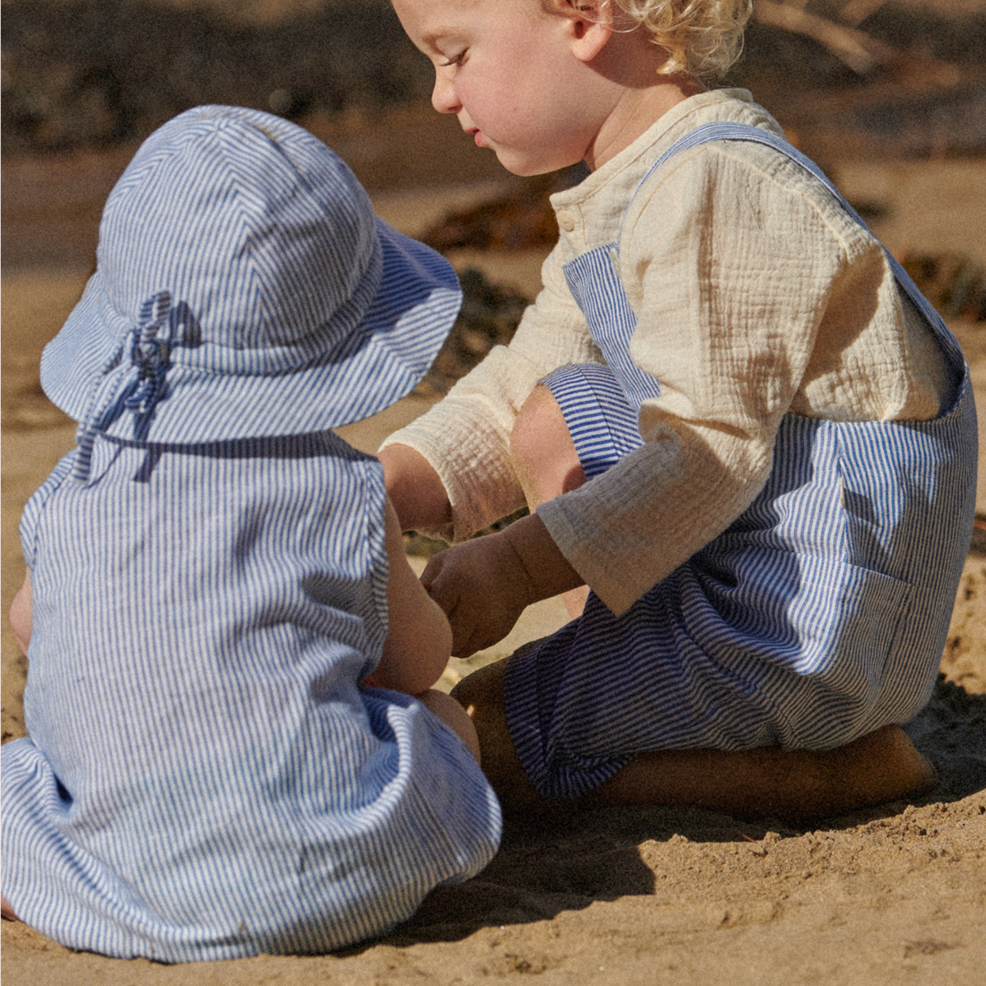 Tucker Shortie Overalls - Blue Stripe