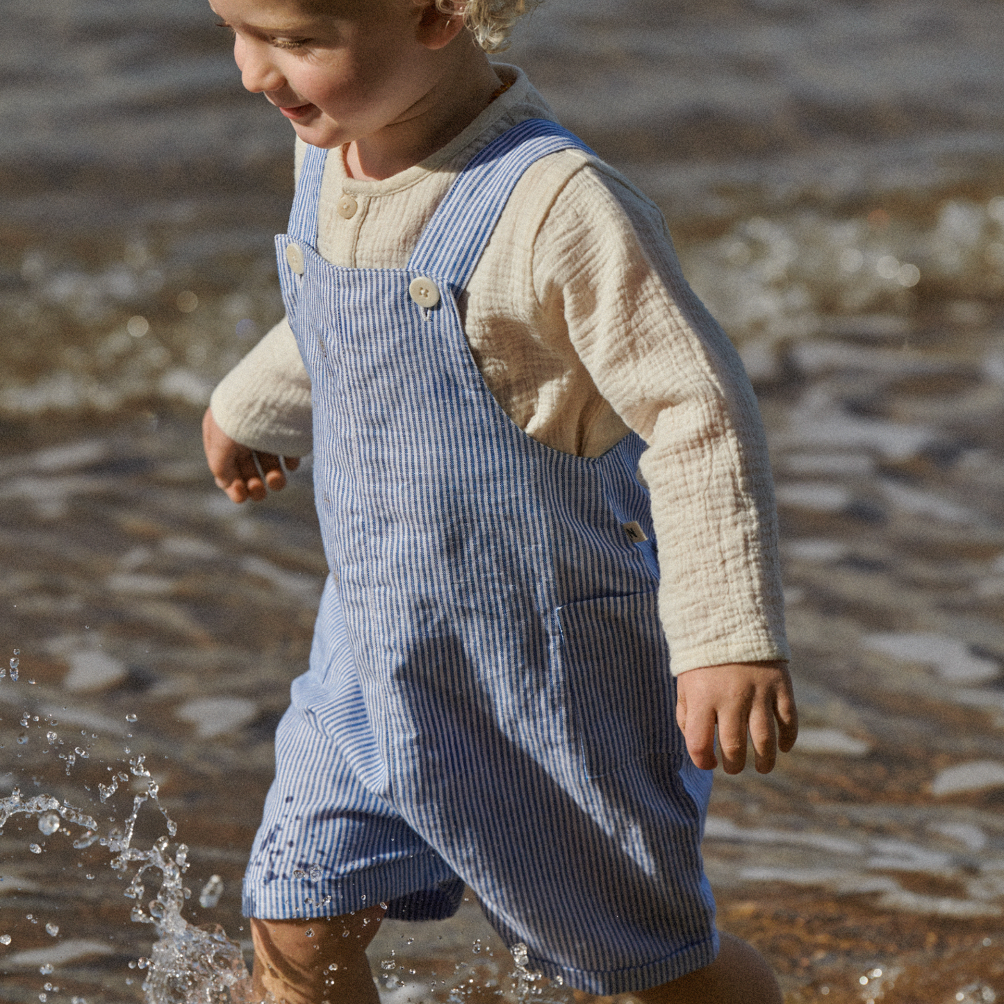 Tucker Shortie Overalls - Blue Stripe