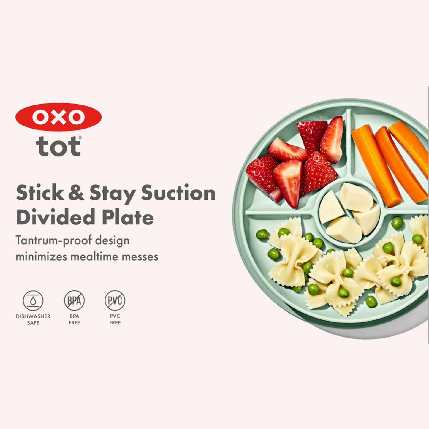 OXO Tot - Stick & Stay Suction Divided Plate - Opal