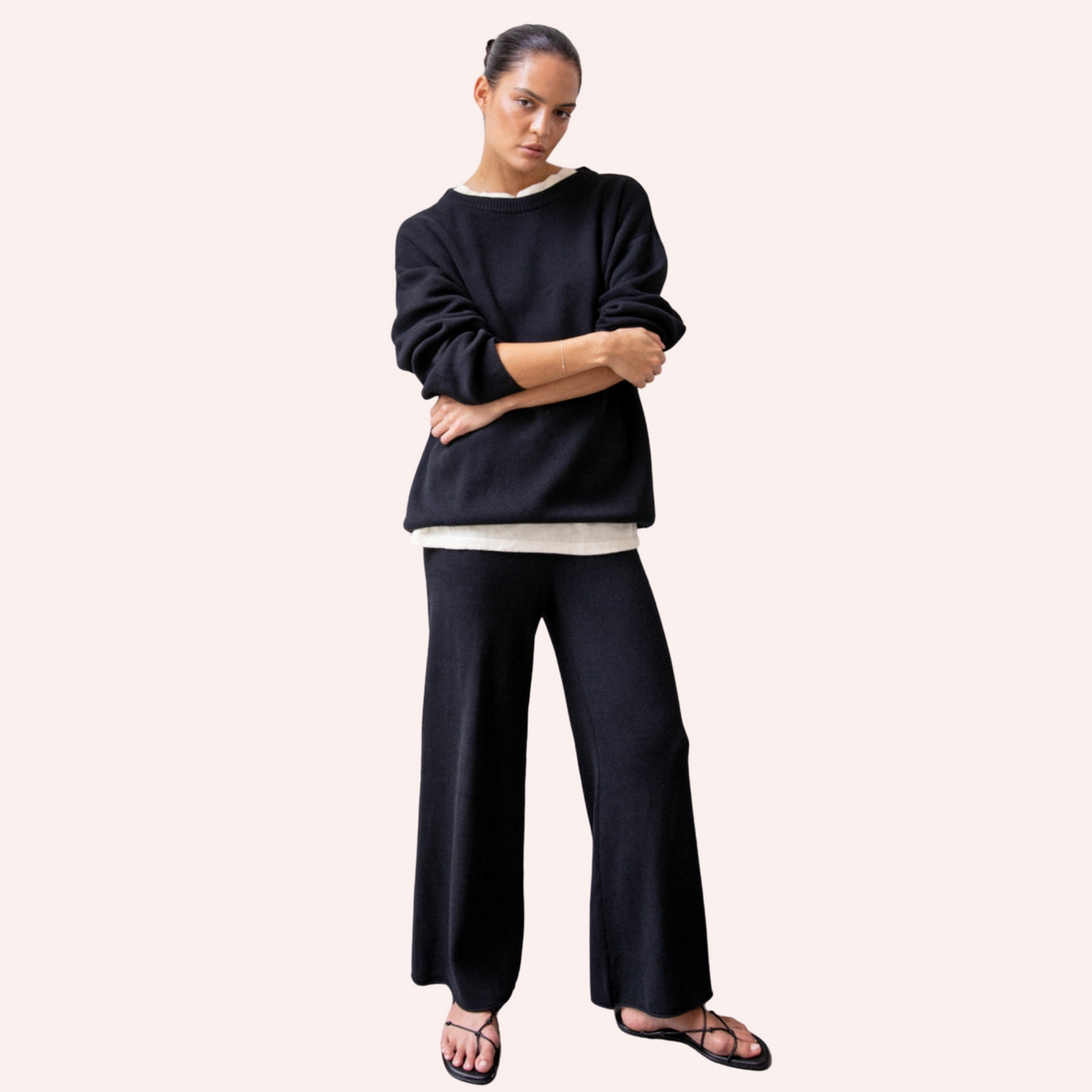 Organic Cotton Knit Sweater - Black