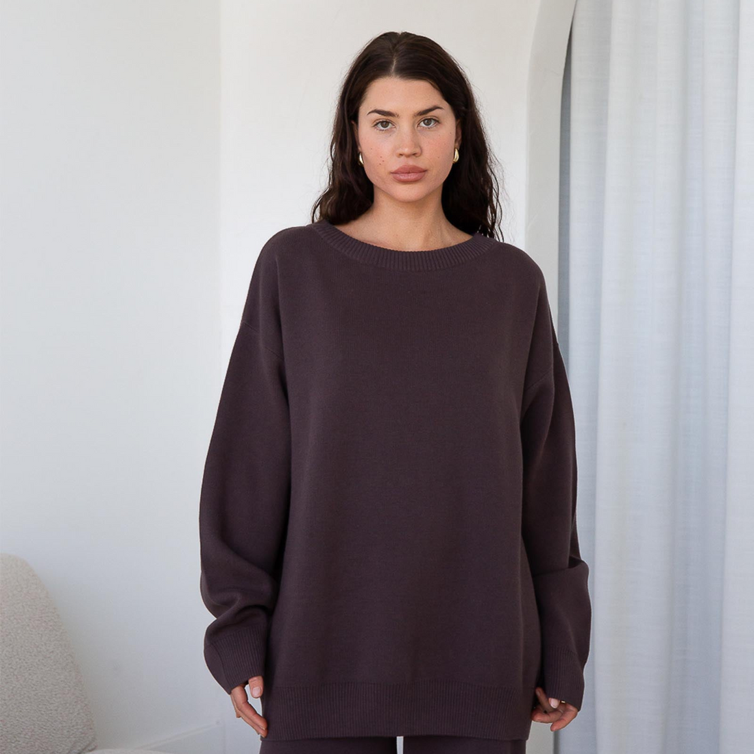 Organic Cotton Knit Sweater - Chocolate