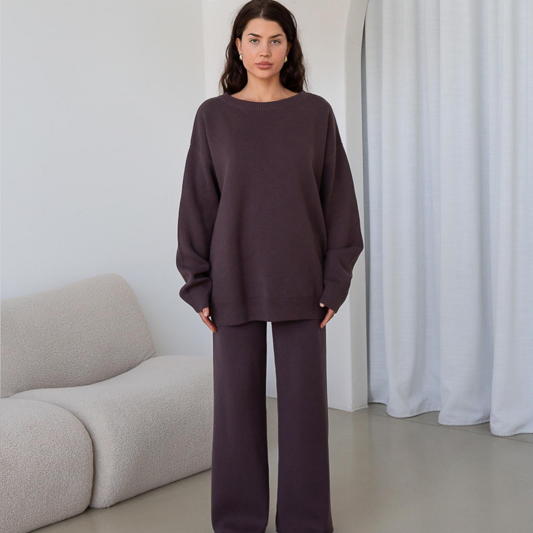 Organic Cotton Knit Sweater - Chocolate