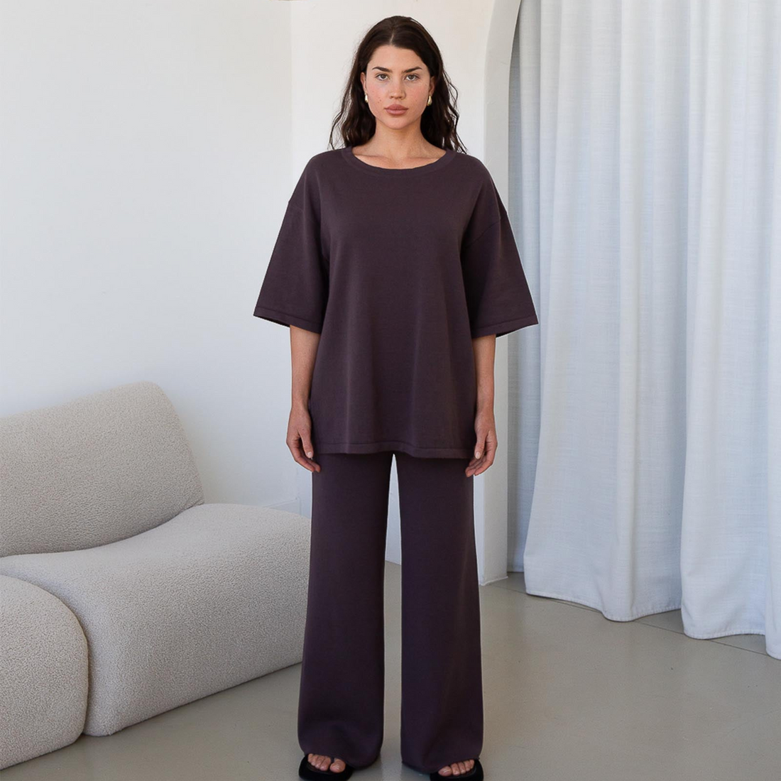 Organic Cotton Knit Tee Chocolate