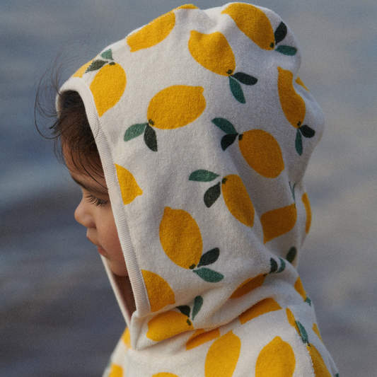 Organic Cotton Poncho Towel - Lemon Print