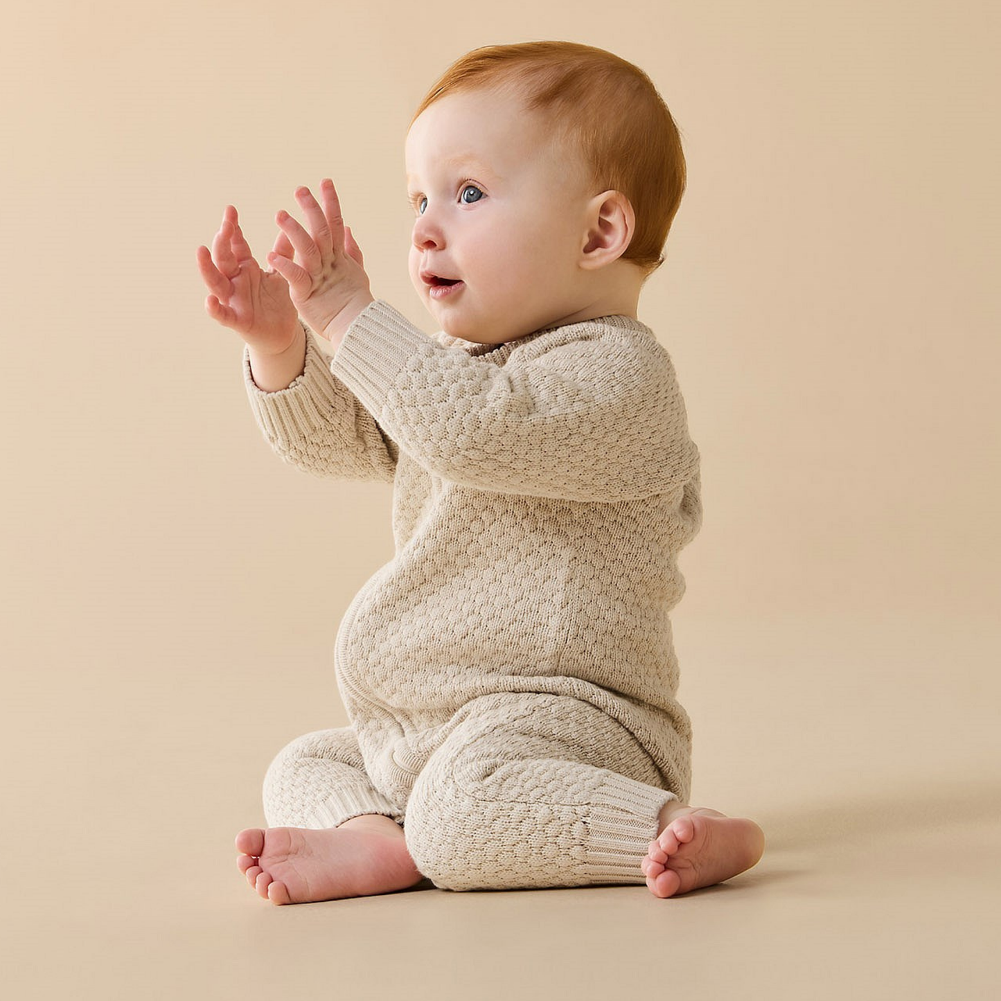 Organic Knitted Bubble Growsuit - Cream