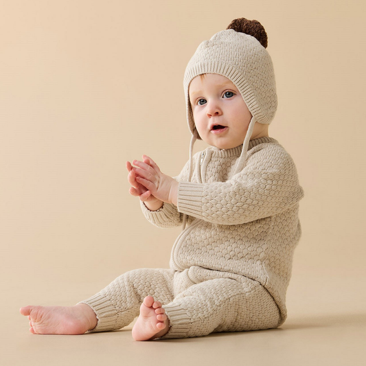 Organic Knitted Bubble Growsuit - Cream