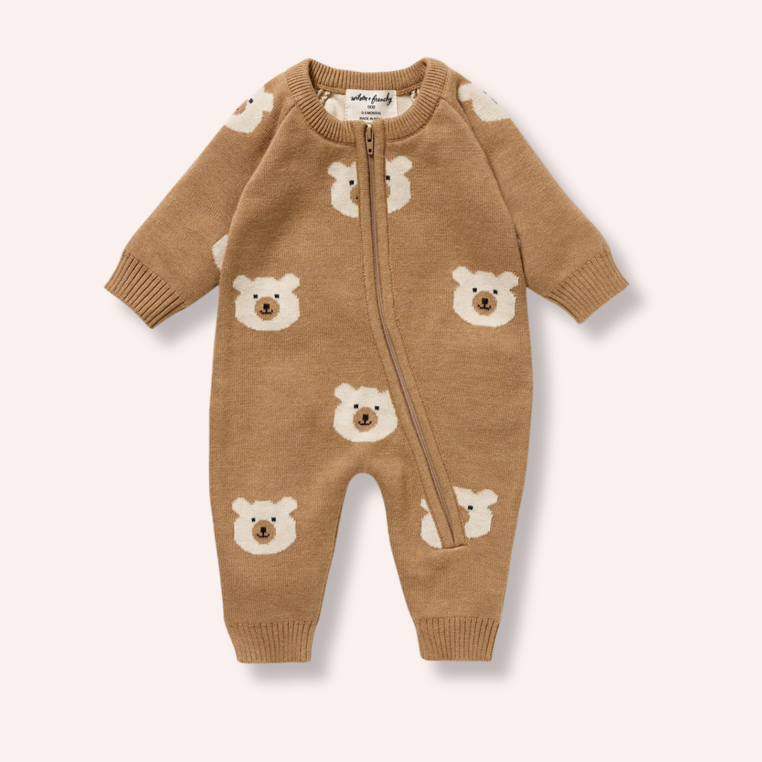 Organic Knitted Jacquard Growsuit - Beary Cute