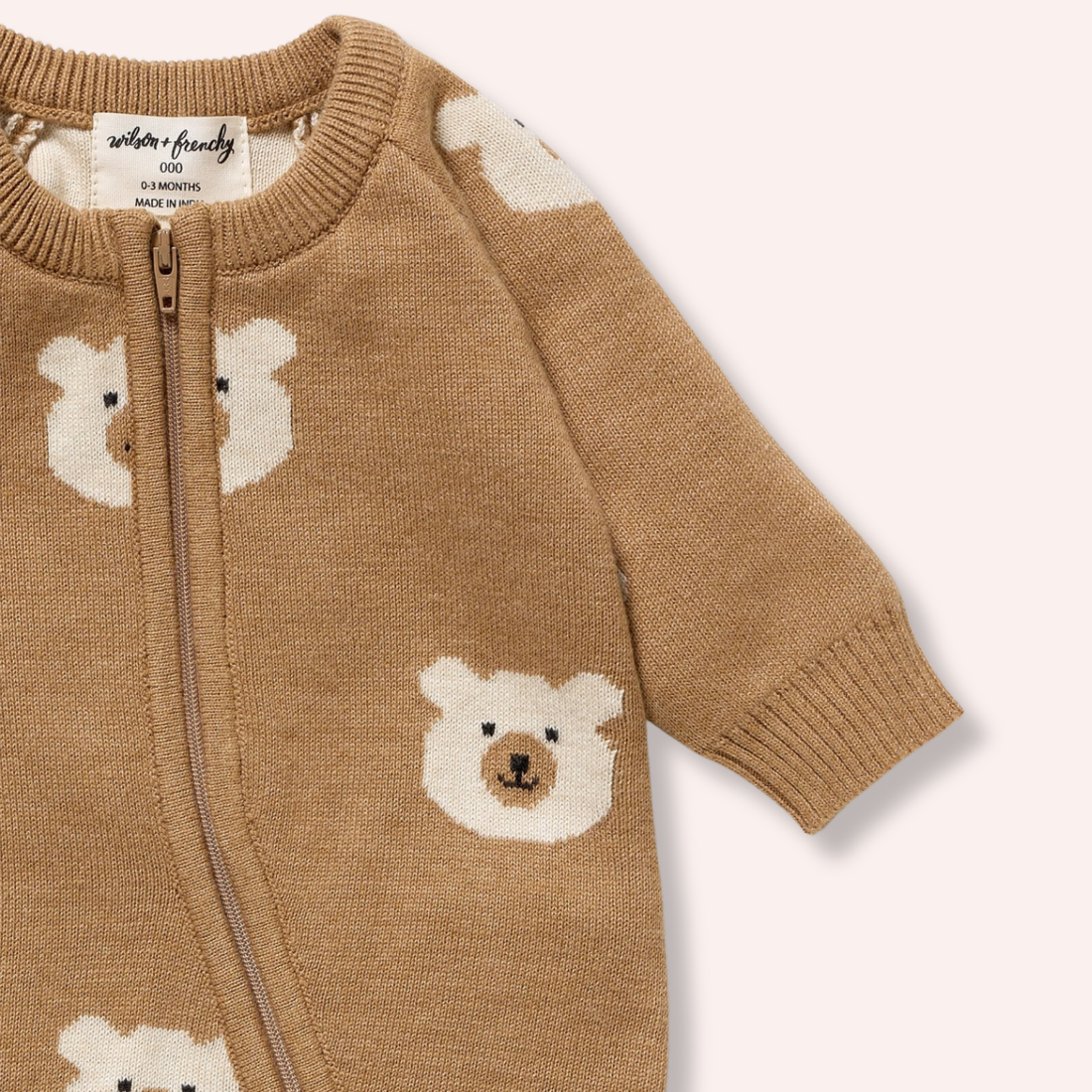 Organic Knitted Jacquard Growsuit - Beary Cute