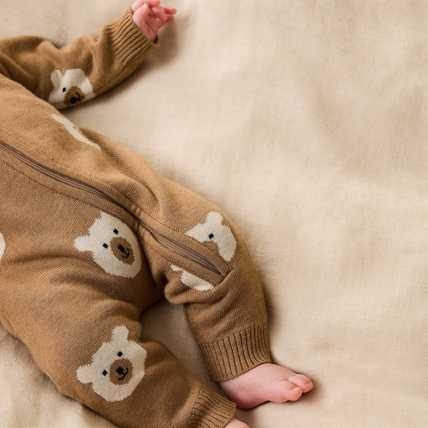 Organic Knitted Jacquard Growsuit - Beary Cute