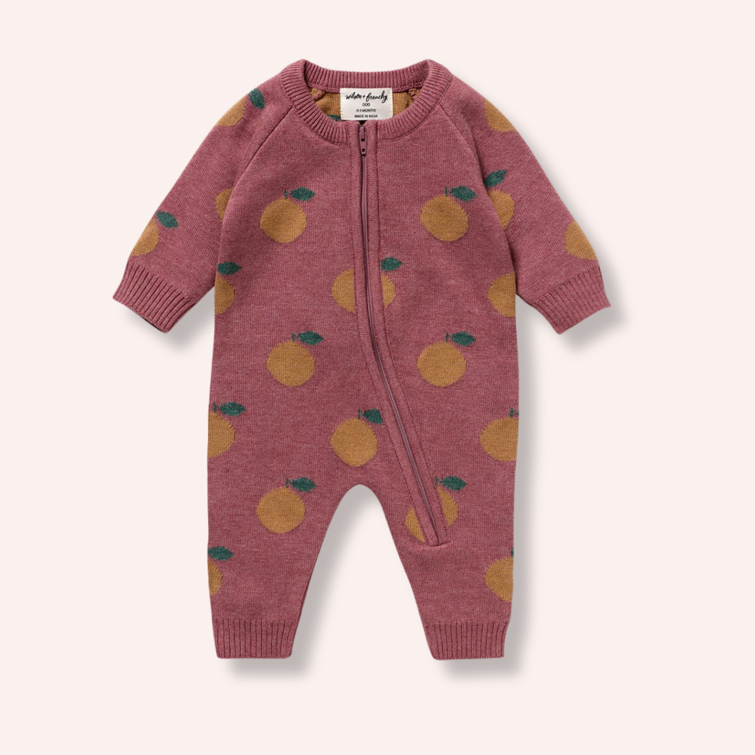 Organic Knitted Jacquard Growsuit - Clementine