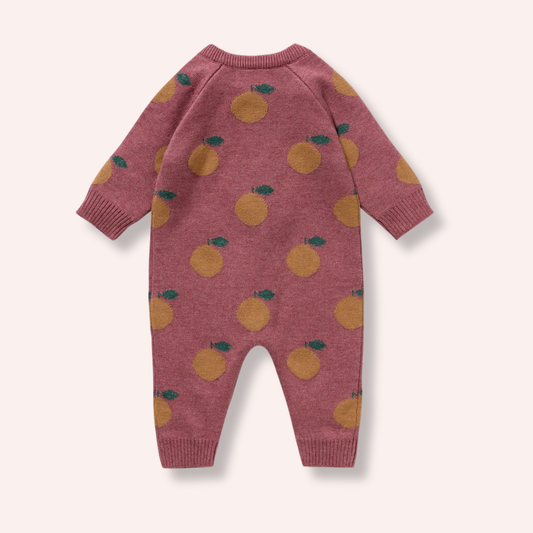 Organic Knitted Jacquard Growsuit - Clementine