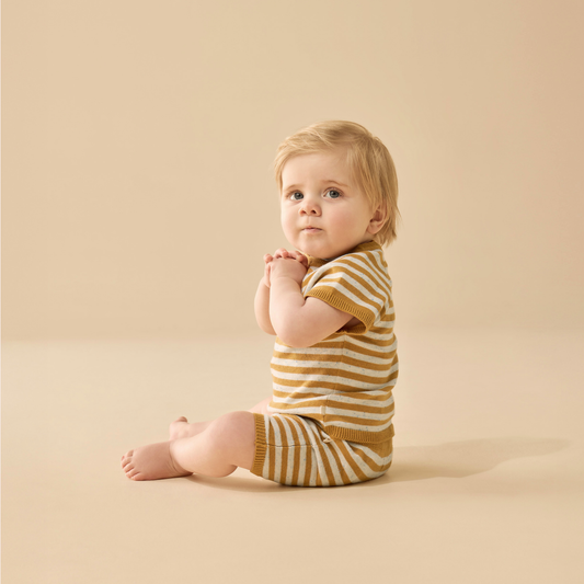 Organic Knitted Set - Golden Wave Stripe