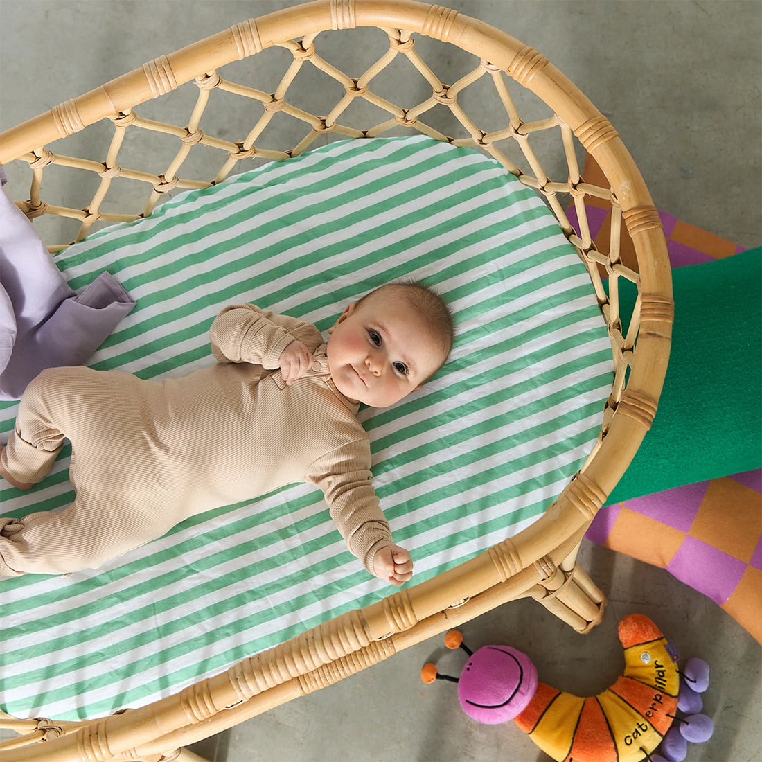 Waterproof Fitted Sheet - Green Stripe