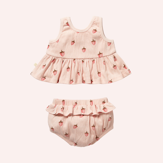 Organic Ruffle Set - Strawberry Kisses