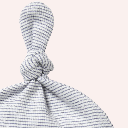 Organic Stripe Rib Knot Hat - Rain Drop