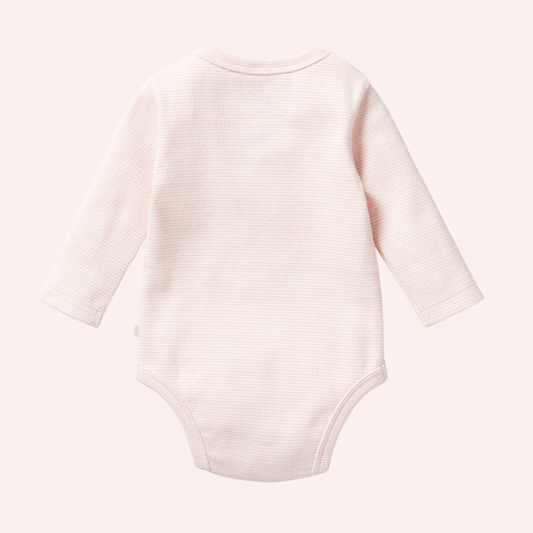Organic Stripe Rib Long Sleeved Bodysuit - Cantaloupe