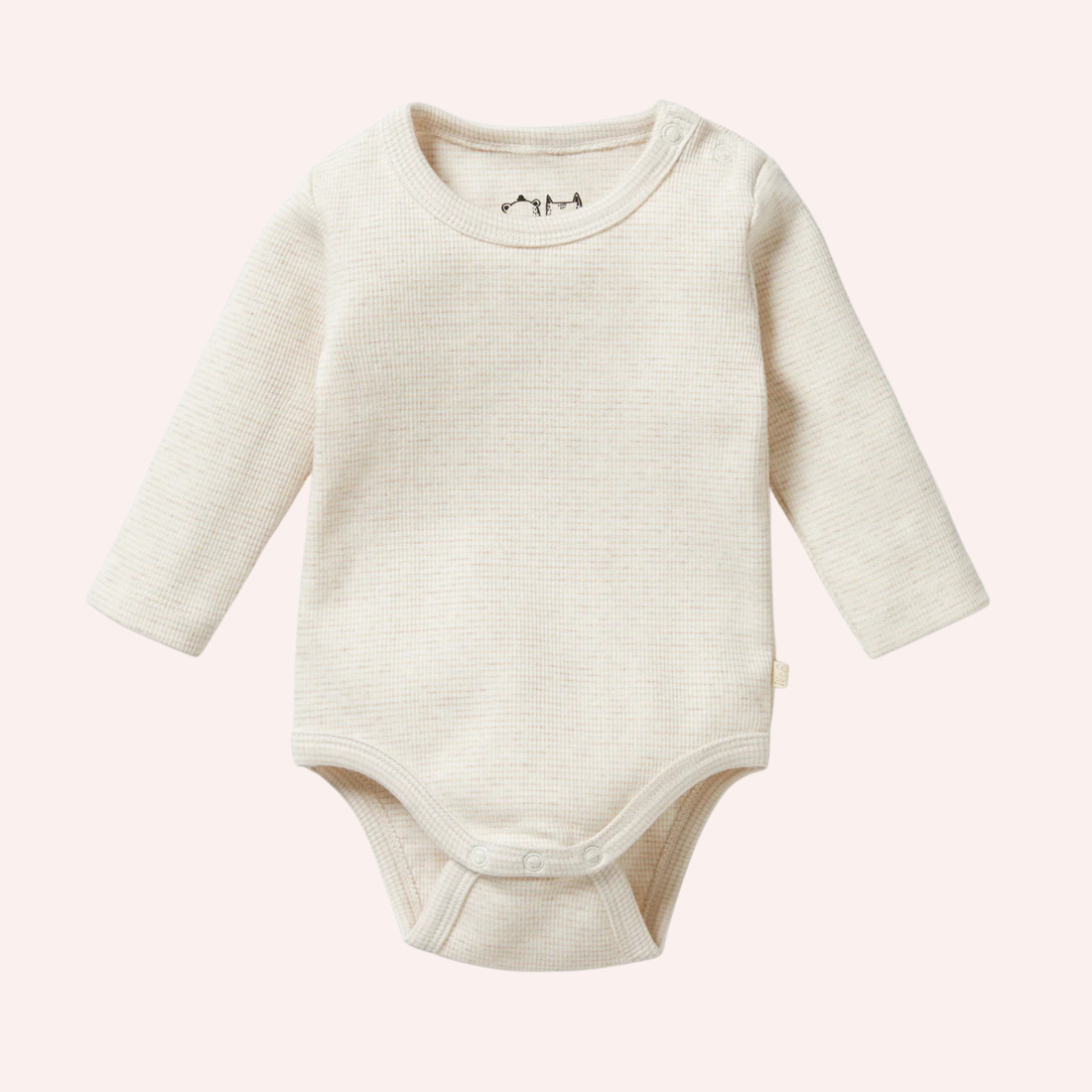 Organic Stripe Rib Long Sleeved Bodysuit - Oatmeal