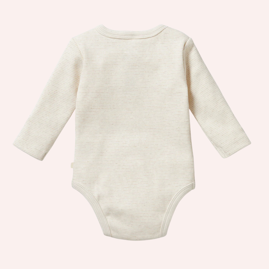 Organic Stripe Rib Long Sleeved Bodysuit - Oatmeal