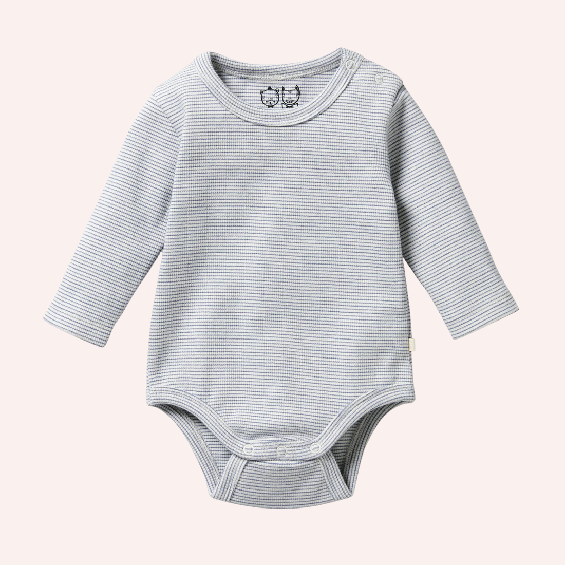 Organic Stripe Rib Long Sleeved Bodysuit - Rain Drop