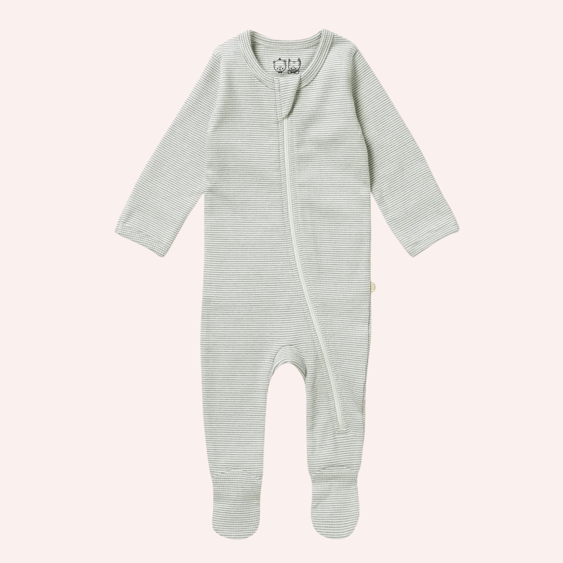 Organic Stripe Rib Zipsuit with Feet - Fern