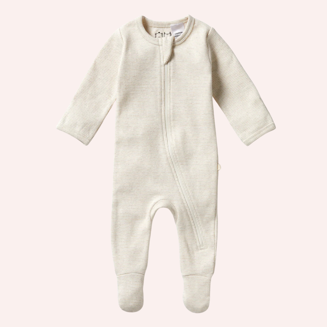 Organic Stripe Rib Zipsuit with Feet - Oatmeal