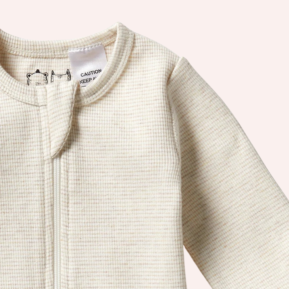 Organic Stripe Rib Zipsuit with Feet - Oatmeal