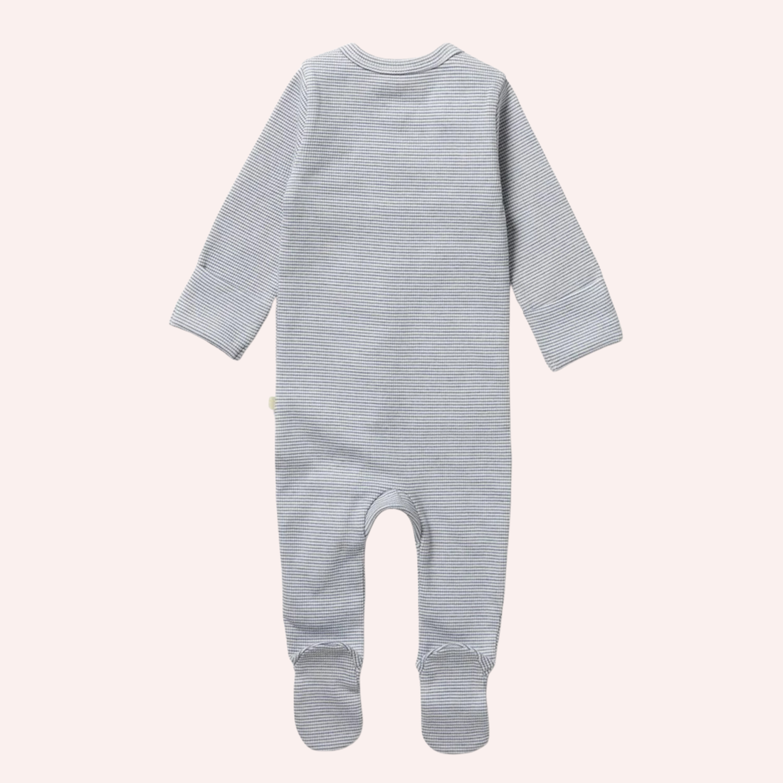 Organic Stripe Rib Zipsuit with Feet - Rain Drop