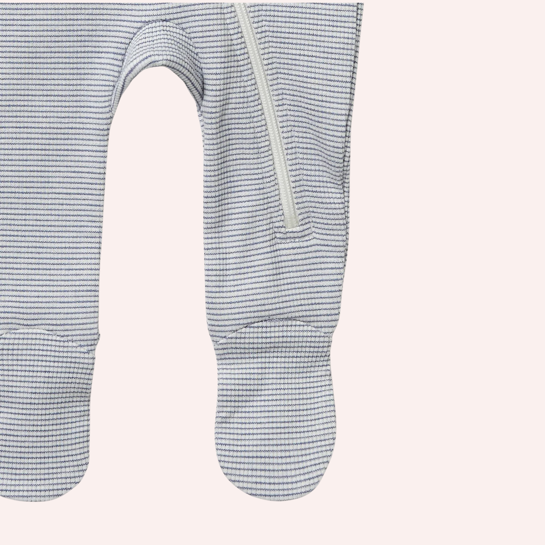 Organic Stripe Rib Zipsuit with Feet - Rain Drop