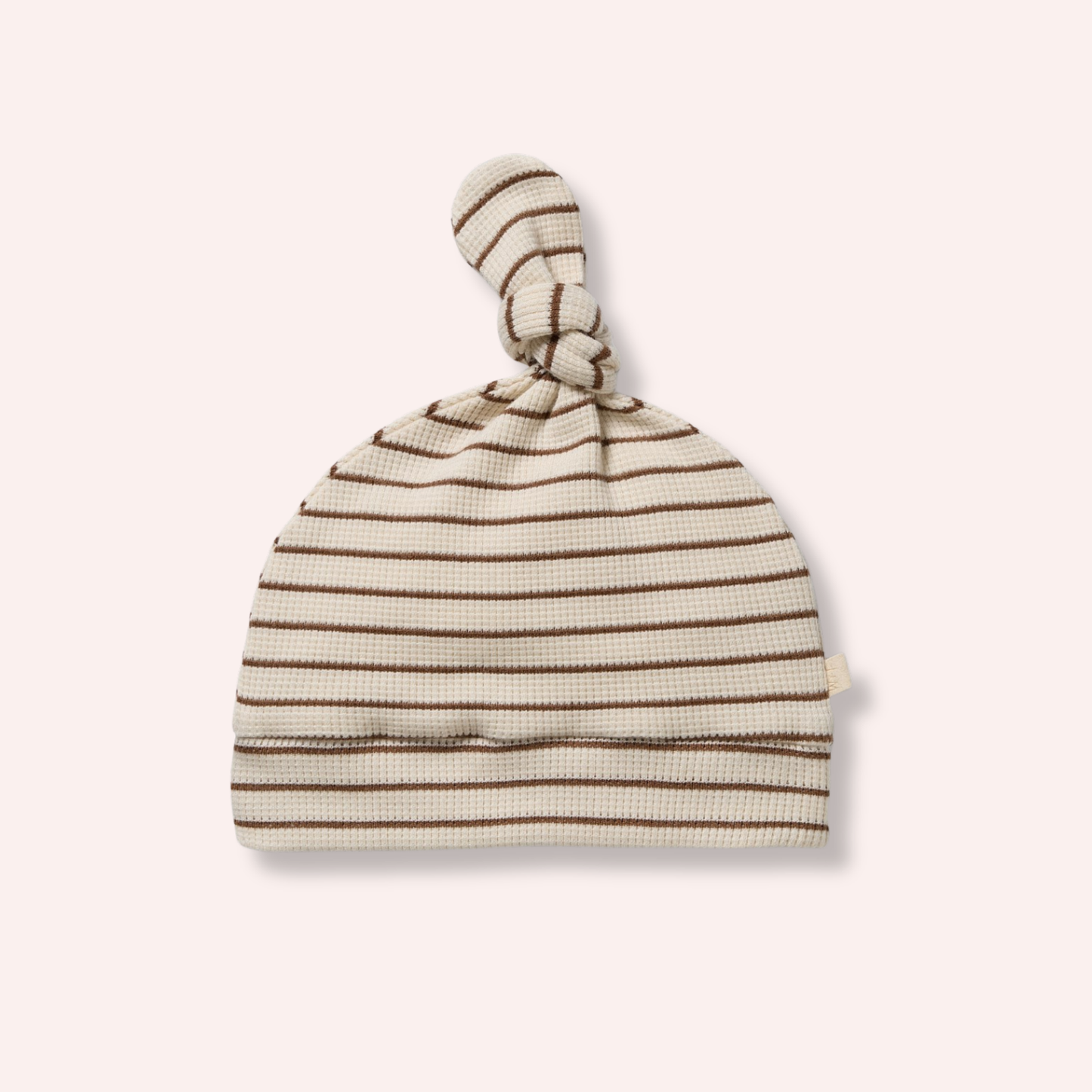 Organic Waffle Knot Hat - Nutmeg Stripe