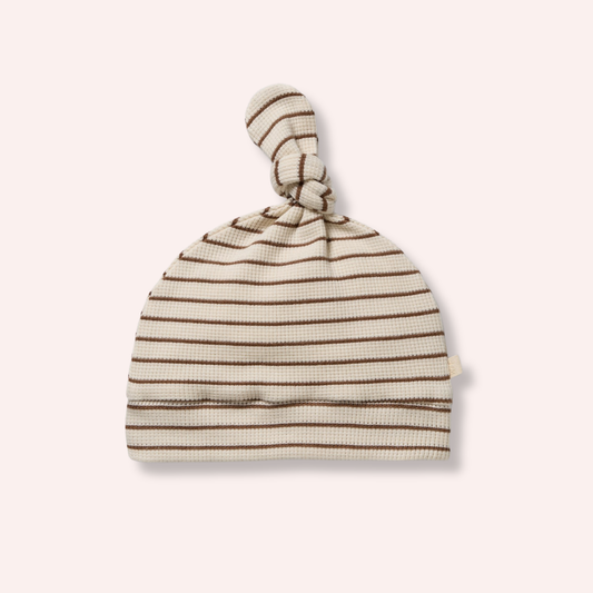 Organic Waffle Knot Hat - Nutmeg Stripe