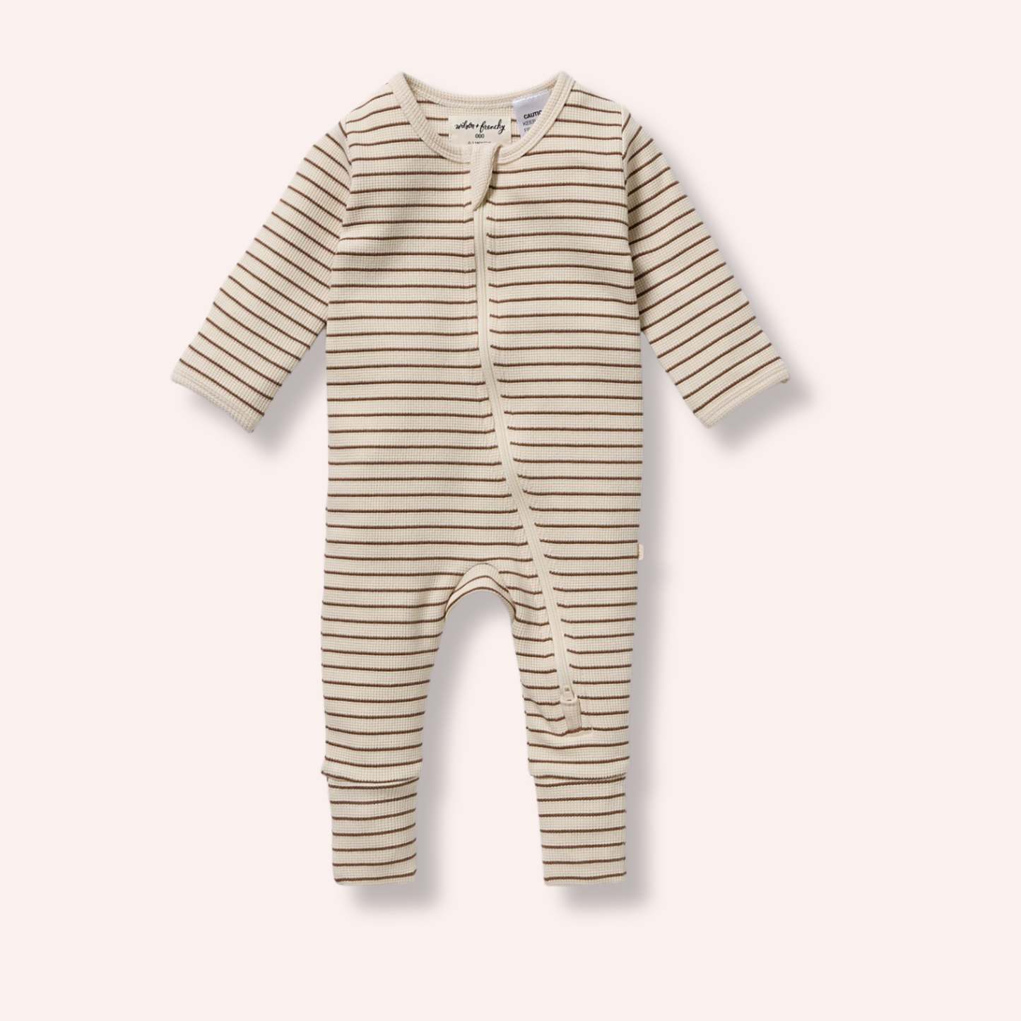 Organic Waffle Zipsuit - Nutmeg Stripe