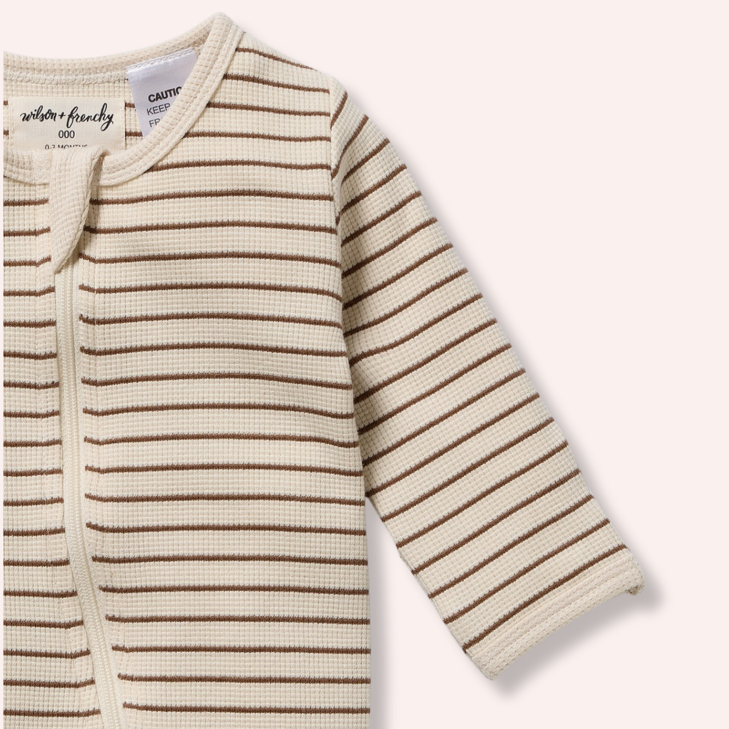 Organic Waffle Zipsuit - Nutmeg Stripe