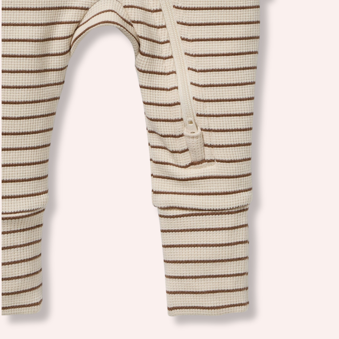 Organic Waffle Zipsuit - Nutmeg Stripe