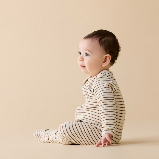 Organic Waffle Zipsuit - Nutmeg Stripe