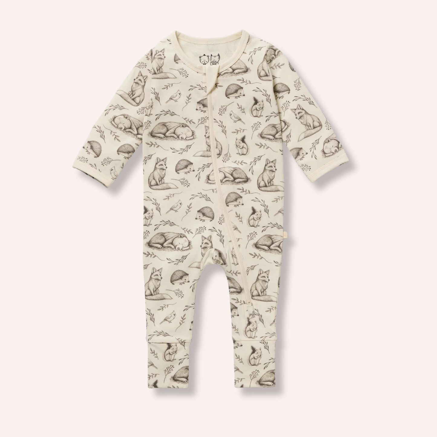 Organic Zipsuit with Feet - Foxglove Forest