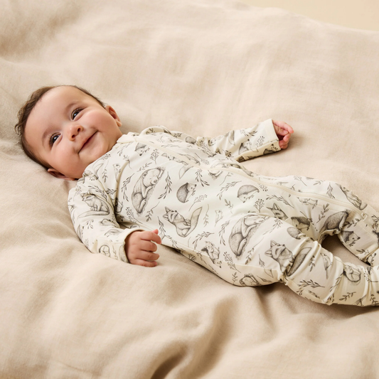 Organic Zipsuit with Feet - Foxglove Forest