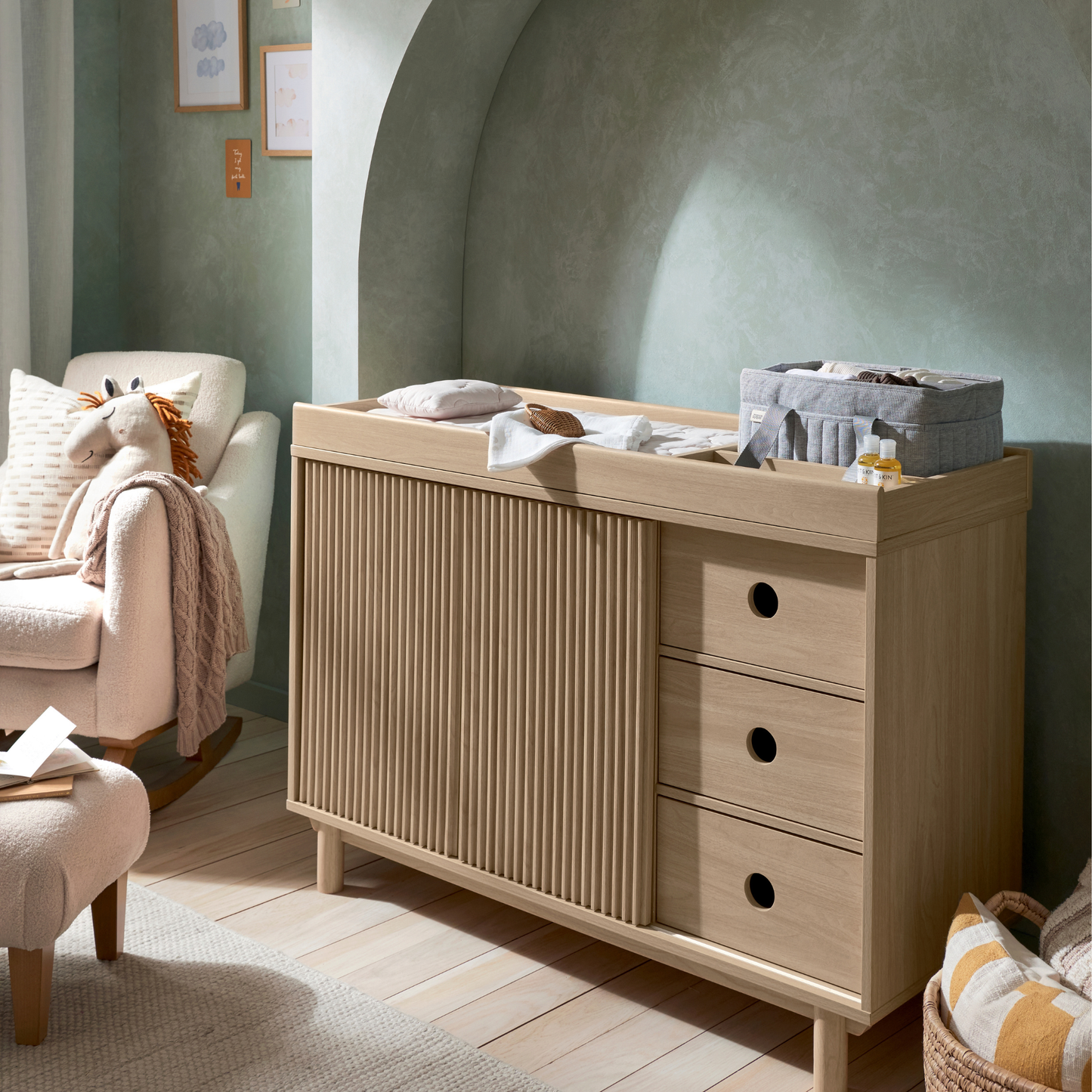 Oska Cotbed, Wide Dresser and Mattress Bundle