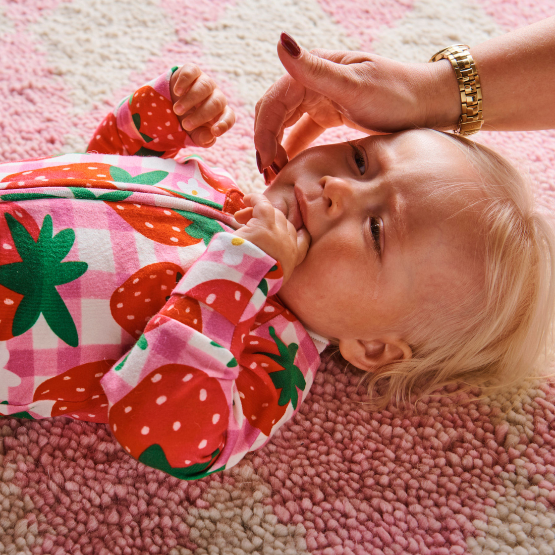 Organic Long Sleeve Zip Romper - Strawberry Jam