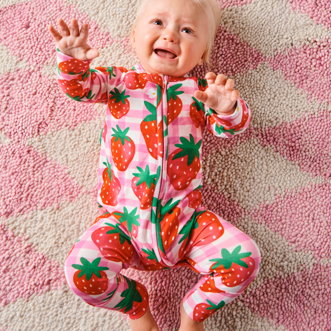 Organic Long Sleeve Zip Romper - Strawberry Jam