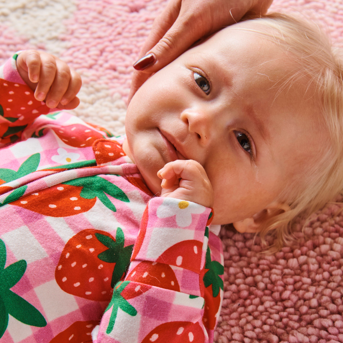 Organic Long Sleeve Zip Romper - Strawberry Jam