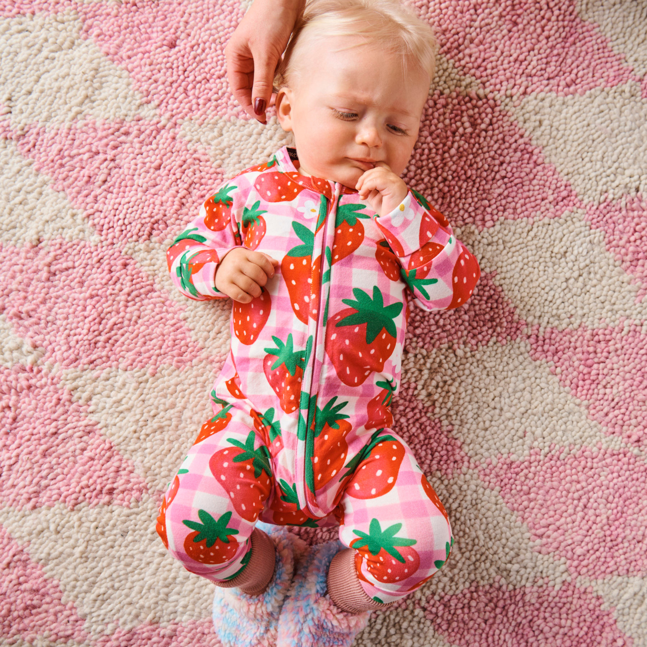 Organic Long Sleeve Zip Romper - Strawberry Jam