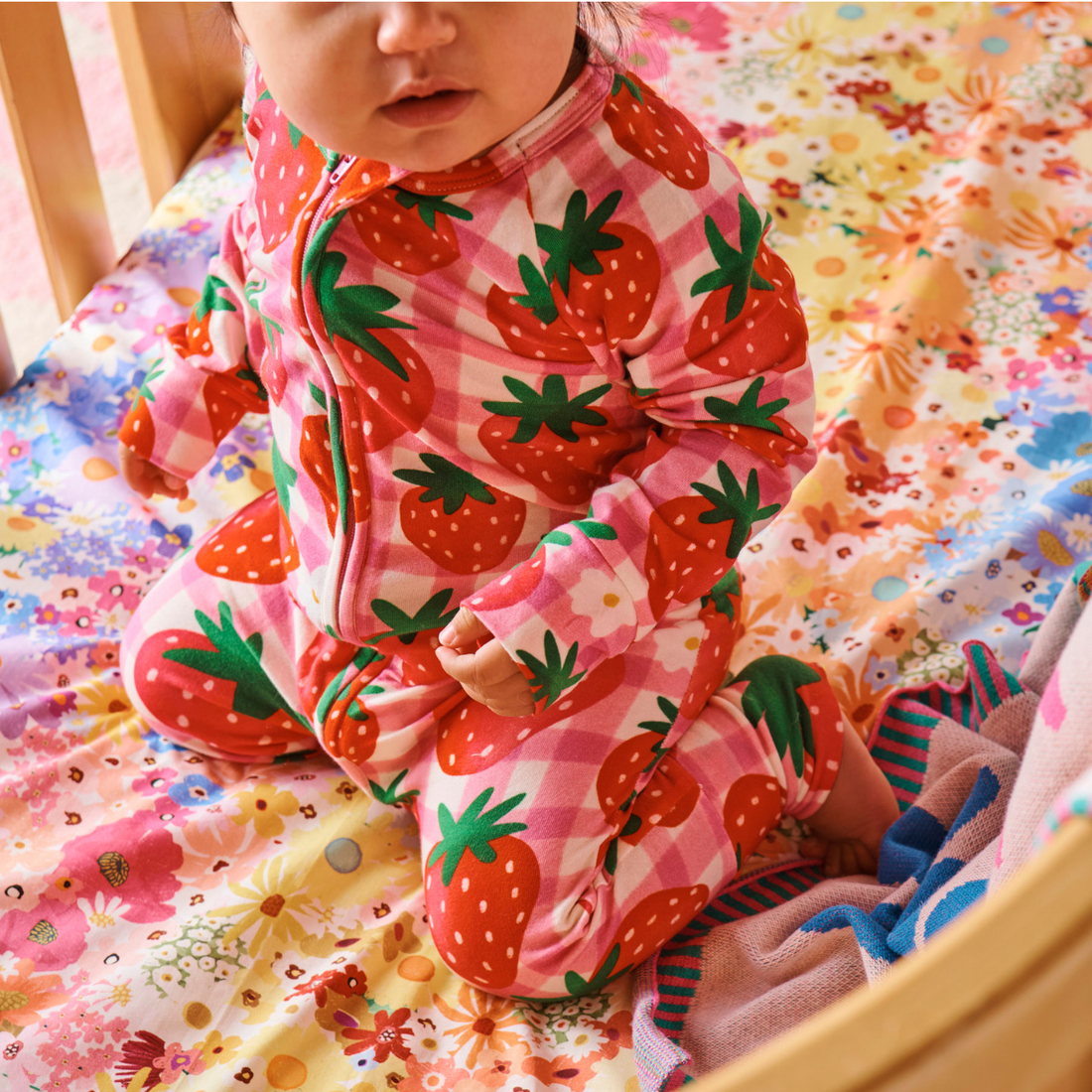 Organic Long Sleeve Zip Romper - Strawberry Jam