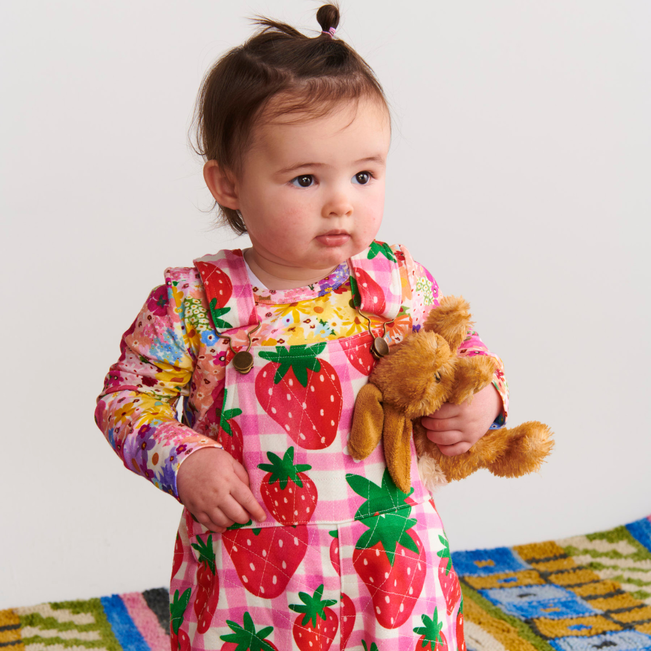 Organic Cotton Quilted Fleece Overalls - Strawberry Jam